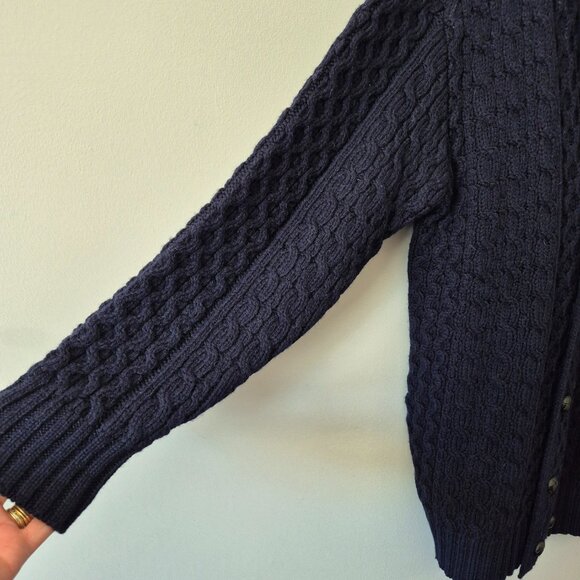 NWT SAOL Ireland Merino Wool Navy Shawl Collar Irish Aran Cardigan Sweater XXL - Picture 7 of 12